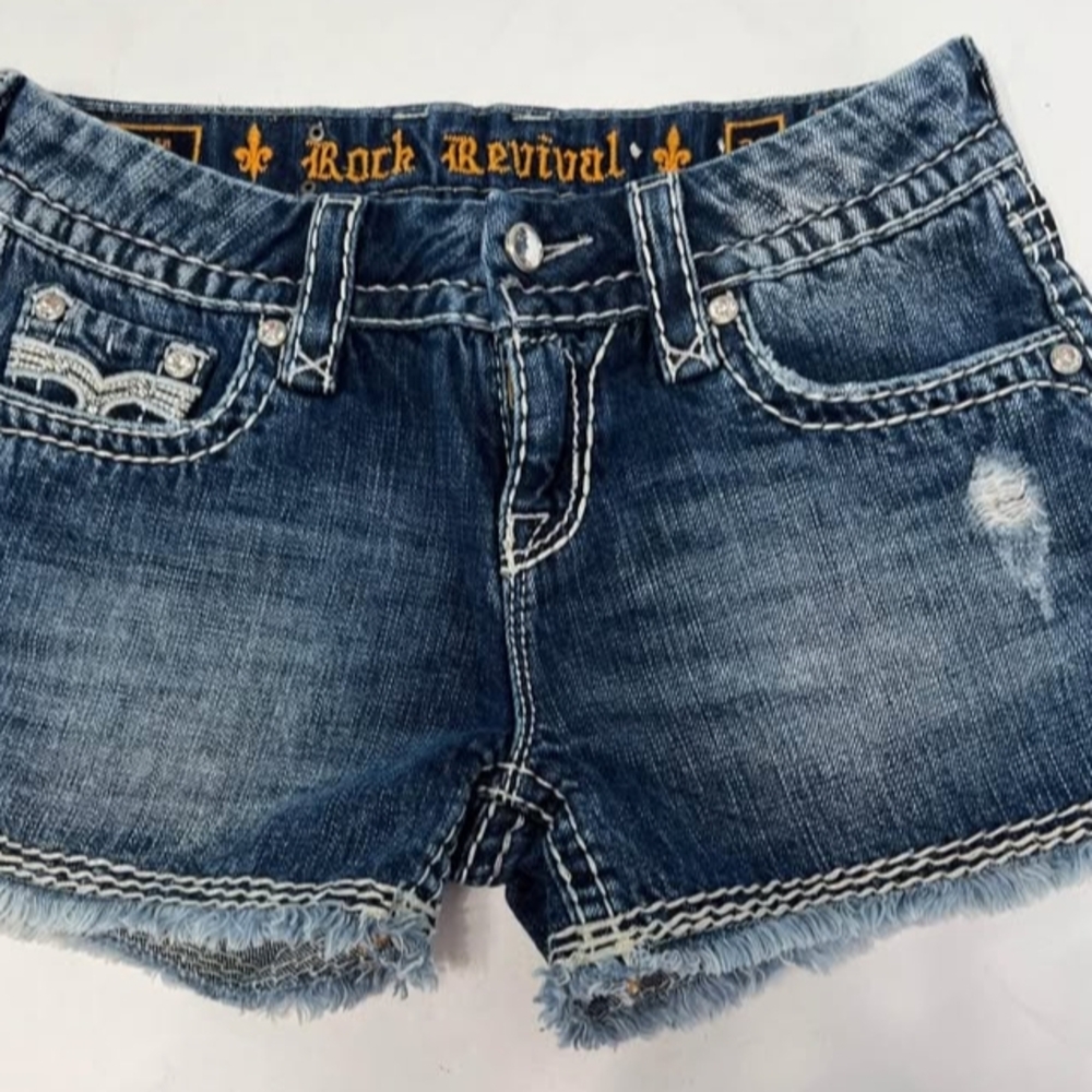 Rock Revival Blue Jean Shorts Distressed Cut-Off Style